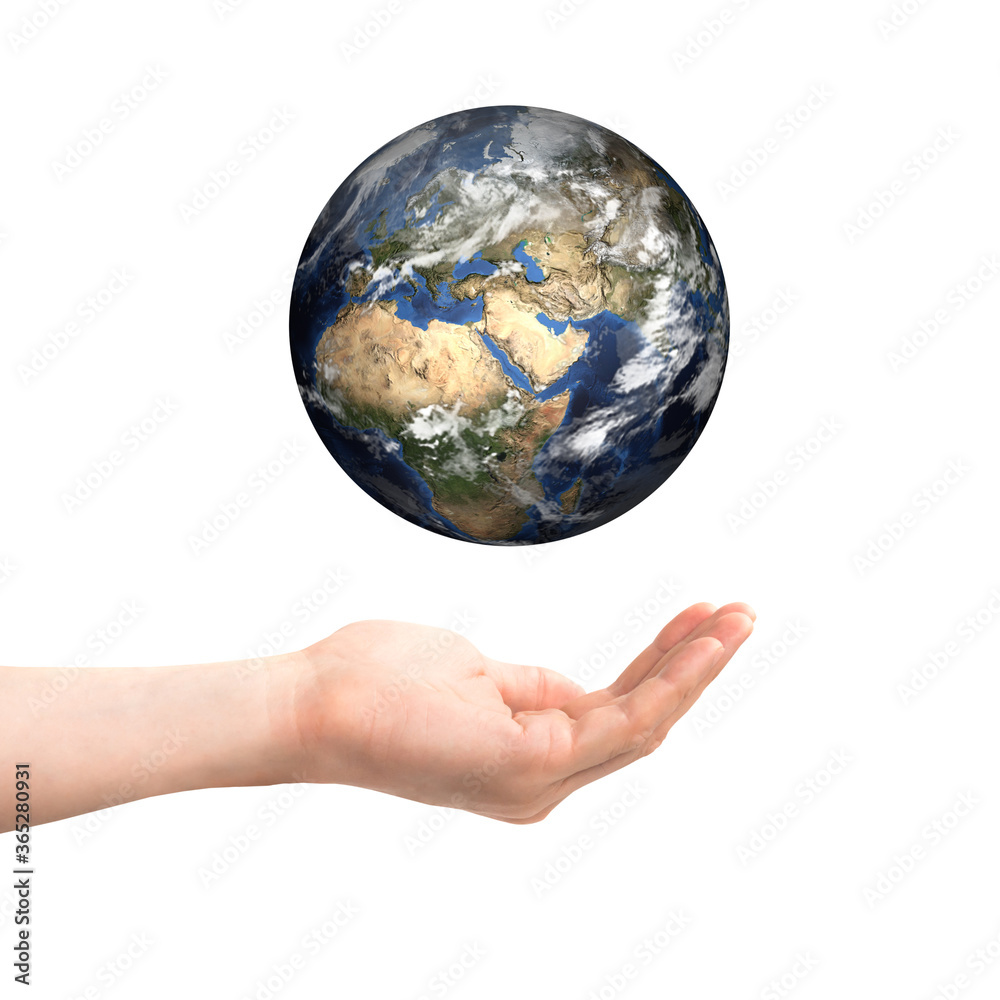 Two open hands hold Earth planet concept isolated on white background Two open hands hold Earth planet concept isolated on white background