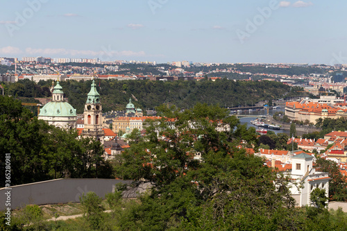 Prague City with green Nature from the Hill Petrin, Czech Republic