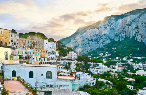 The old town of Capri at sunset, Italy