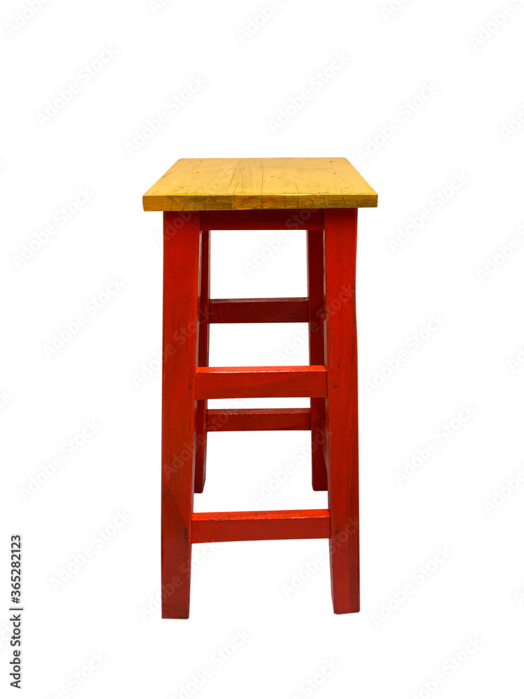 Old red wooden chair With a separate yellow seat on a white background Old red wooden chair With a separate yellow seat on a white background