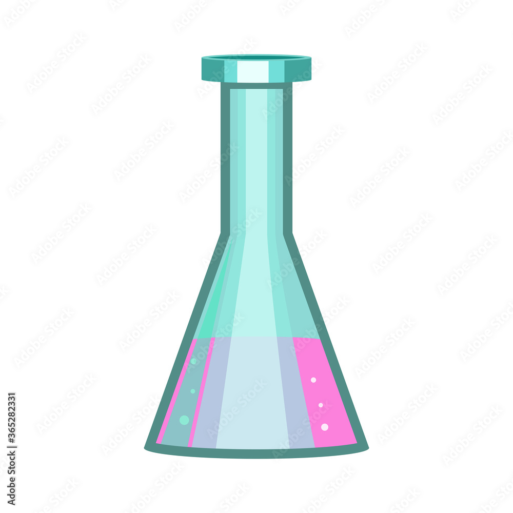 Flask with purple liquid. Laboratory glassware for chemical experiment. Can be used for topics like research, science, medicine