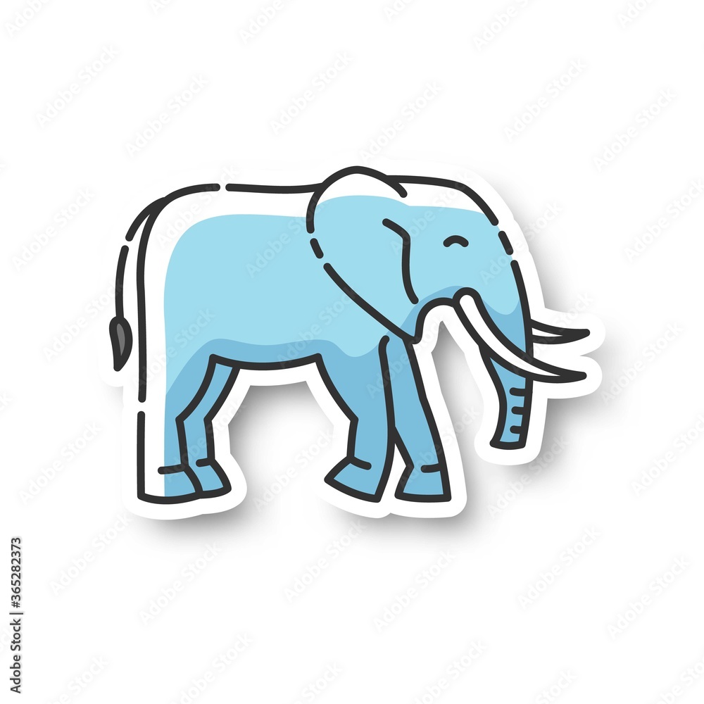 Elephant patch. Large land animal, exotic wildlife. African savanna, Indian fauna RGB color printable sticker. Huge mammal with long trunk and tusks vector isolated illustration
