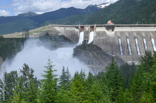 Revelstoke Dam spillway on the Columbia River near the city of Revelstoke in British Columbia  Canada