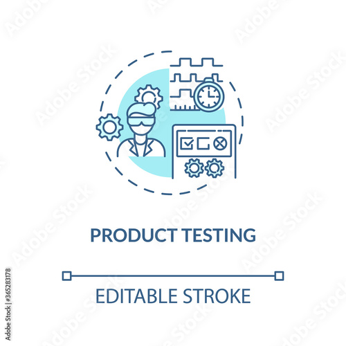 Product testing turquoise concept icon. Professional business research. Data analysis. Product management idea thin line illustration. Vector isolated outline RGB color drawing. Editable stroke