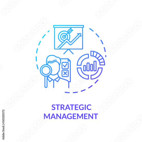 Strategic management blue gradient concept icon. Commerce research. Financial analysis for business. Product management idea thin line illustration. Vector isolated outline RGB color drawing