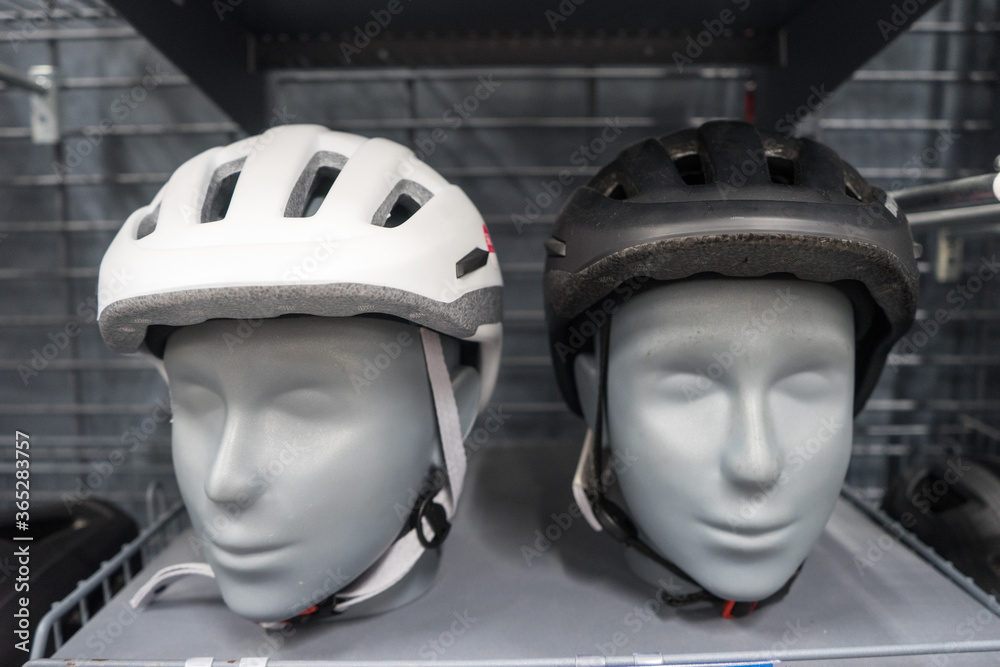 Bicycle helmet on shelves in sport shop. Head Safety Bicycle helmet on shelves in sport shop. Head Safety