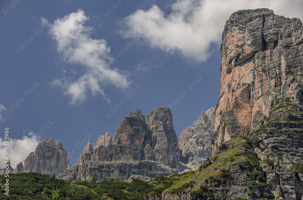 View of Sfulmini and Castellatto dei Massodi peaks, Brenta Dolomites, Trentino-Adige, Italy. View of Sfulmini and Castellatto dei Massodi peaks, Brenta Dolomites, Trentino-Adige, Italy.