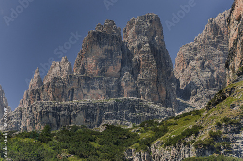 View of Sfulmini and Castellatto dei Massodi peaks, Brenta Dolomites, Trentino-Adige, Italy.