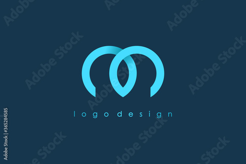 Abstract Initial Letter M Logo. Blue Circular Rounded Line Infinity Style isolated on Blue Background. Usable for Business and Technology Logos. Flat Vector Logo Design Template Element.