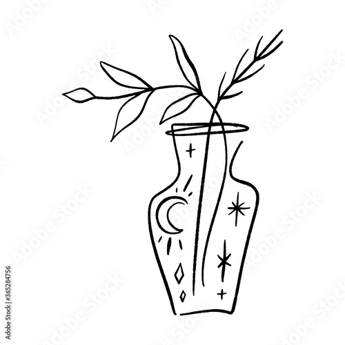 Line art plant in pot. Contour drawing of vector set of black and white house plants sketches. Isolated potted florals illustration.