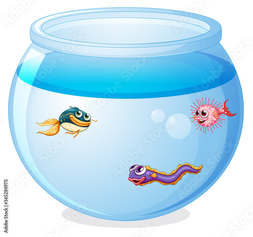 Cute fishes in the tank cartoon isolated