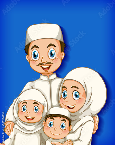 Muslim family member on cartoon character colour gradient background