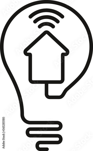 Vector home communications sign. A linear image of a light bulb and a house inside. Isolated image on a white background.