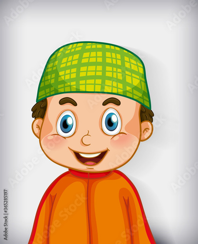 Male muslim cartoon character on colour gradient background
