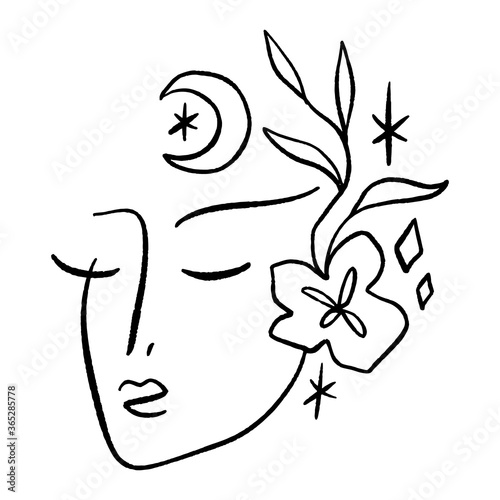 Line art woman. Self love and care concept. Continuous line drawing, fashion, beauty care minimalist vector, girl pretty face illustration. Perfect for t-shirt print.