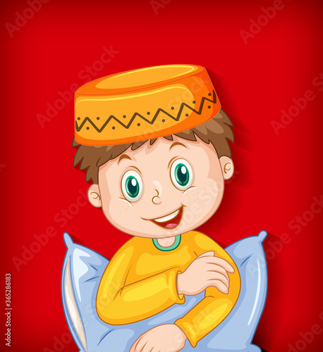 Male muslim cartoon character with pillow