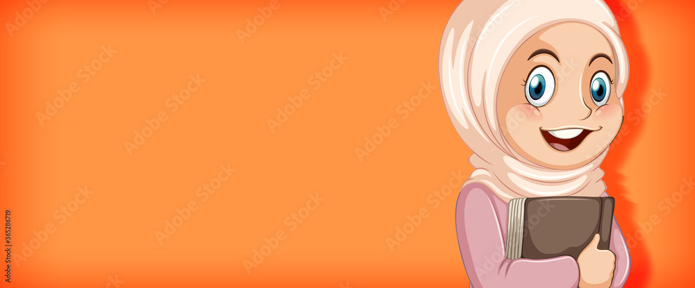 Muslim girl student holding book cartoon character isolated Muslim girl student holding book cartoon character isolated