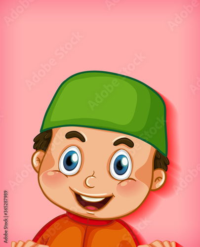 Male muslim cartoon character on colour gradient background