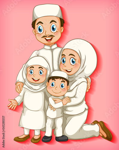 Muslim family member on cartoon character colour gradient background