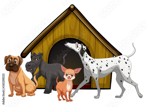 Dog cage with dog group cartoon isolated