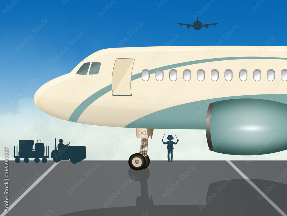 illustration of the plane at the airport