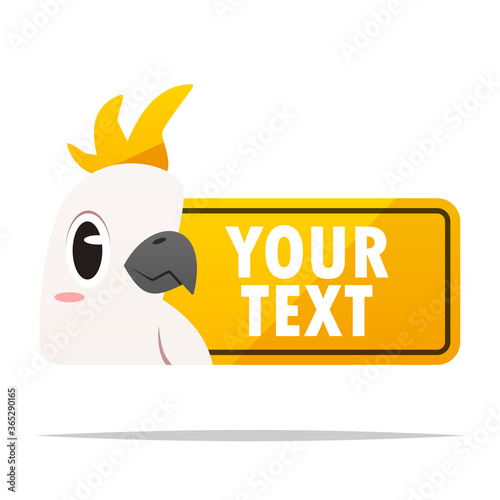 Cartoon cockatoo label banner vector isolated illustration