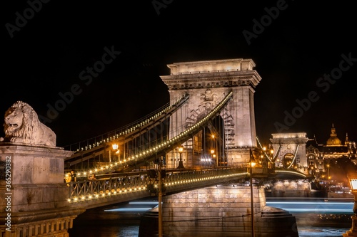 Mesmerizing shot of SzÃ©chenyi Chain Bridge Budapest Hungary at night photo