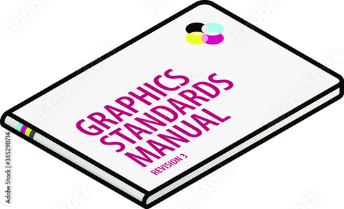 A graphics standards manual / brand guidelines. Wide format book.