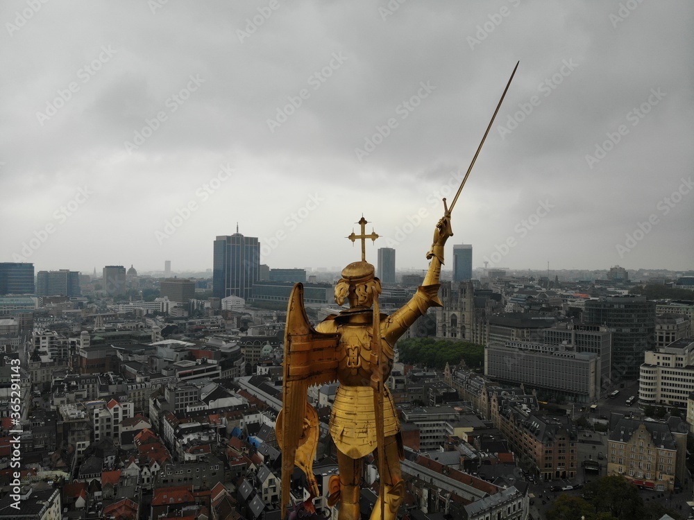 Obraz premium Amazing view from above. The capital of Belgium. Great Brussels. Very historical and touristic place. Must see. View from Drone. Holy place, great Statue