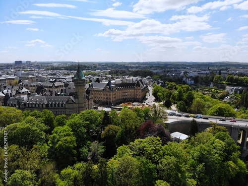 Beautiful view from above, Luxemburg. The capital of Kingdom Luxemburg. Small European country with great culrure and outstanding landscapes. Aerial photo created by drone.