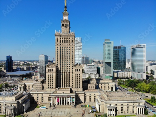 Amazing view from above. The capital of Poland. Great Warsaw. city center and surrondings. Aerial photo created by drone. Palace of culture and science. photo