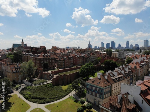 Amazing view from above. The capital of Poland. Great Warsaw. city center and surrondings. Aerial photo created by drone. photo