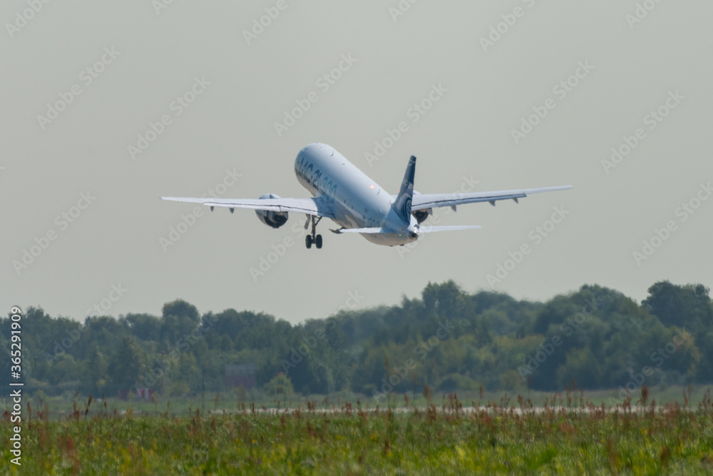 August 30, 2019. Zhukovsky, Russia. Promising Russian medium-range narrow-body passenger aircraft Irkut MC-21 at the International Aviation and Space Salon MAKS 2019. August 30, 2019. Zhukovsky, Russia. Promising Russian medium-range narrow-body passenger aircraft Irkut MC-21 at the International Aviation and Space Salon MAKS 2019.
