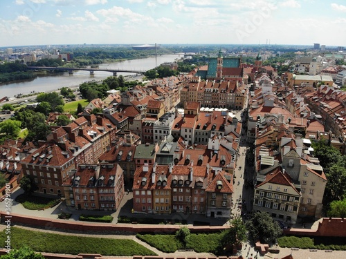 Amazing view from above. The capital of Poland. Great Warsaw. city center and surrondings. Aerial photo created by drone. photo