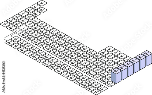 A clean, simple and stylish periodic table of the elements with the noble gases group delineated as blocks.