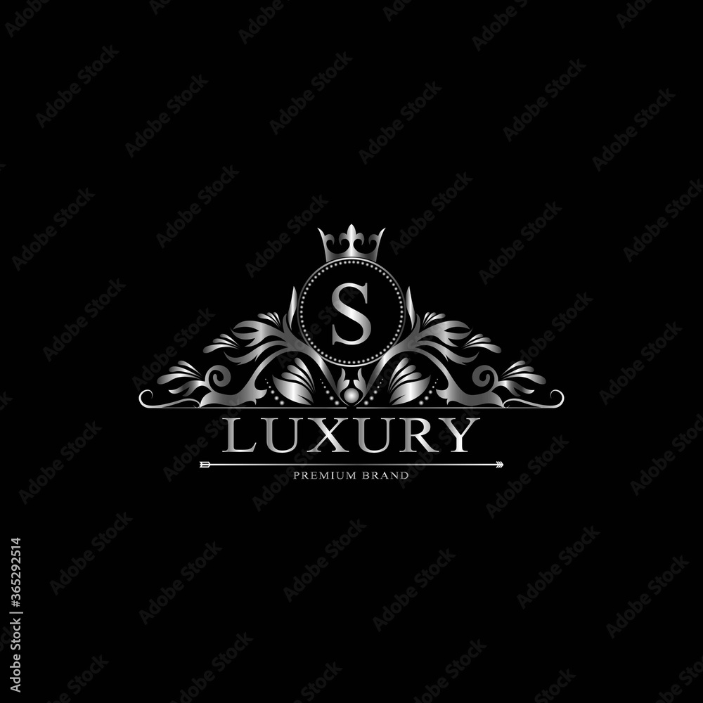 Obraz premium S Luxury Logo. Template flourishes calligraphic elegant ornament lines. Business sign, identity for Restaurant, Royalty, Boutique, Cafe, Hotel, Heraldic, Jewelry, Fashion and other vector illustration