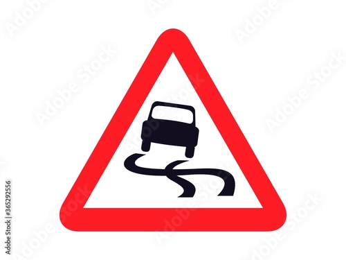 isolated slippery road sign round triangle shape board infographic flat vector design