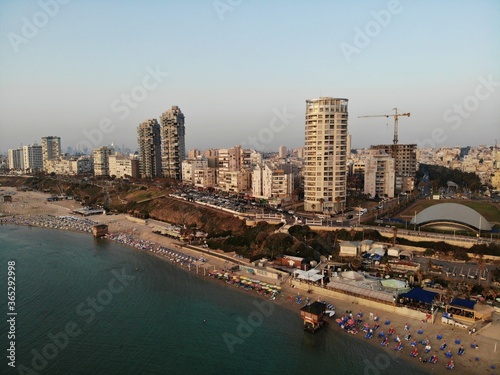 Aerial view in Israel. Tel Aviv, Bat Yam area. Created by drone from amazing point of view. Different angle for your eyes. Middle East, Holyland.