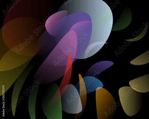 Vector design with colorful and continuous shapes floating on a black background

