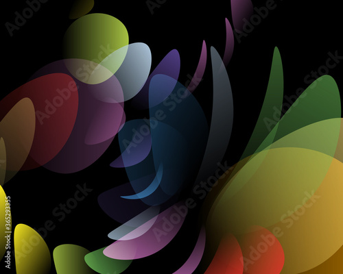 Vector design with colorful and continuous shapes floating on a black background
