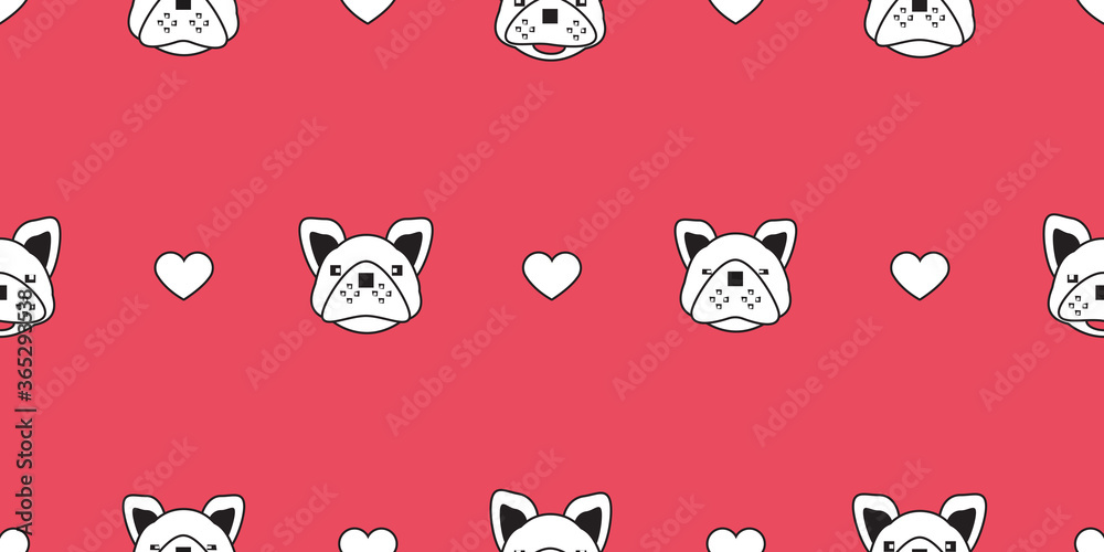 Dog seamless pattern, French bulldog on red background, Dog icons. 
