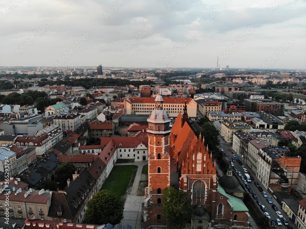 Aerial photo from drone. The culture and historical capital of Poland. Comfortable and beautiful Krakow. The land of Legend.