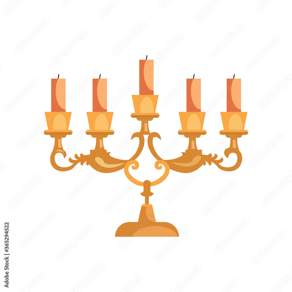 Gold candle holder illustration. Antique, candlestick, fire. Interior concept. illustration can be used for topics like decoration, luxury, vintage