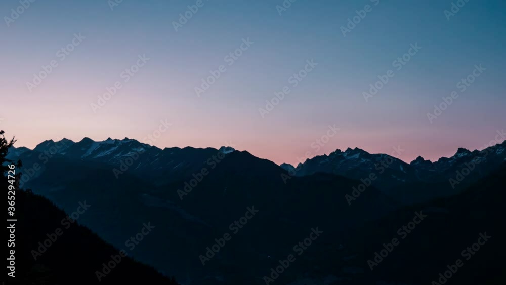 Morning glory in the European Alps, sunrise over the majestic alpine mountains, time lapse Morning glory in the European Alps, sunrise over the majestic alpine mountains, time lapse