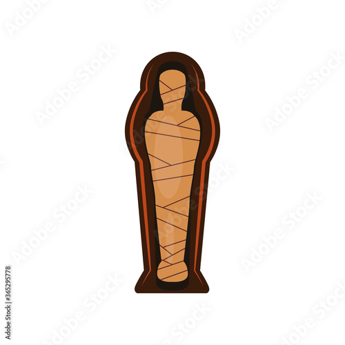 Mummy in sarcophagus illustration. Historic, ancient, antique. Ancient Egypt concept. Cartoon illustration can be used for topics like history, museum, souvenir photo