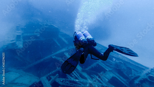 Wallpaper Mural Scubadiving. Scuba divers diving at the shipwreck. Torontodigital.ca