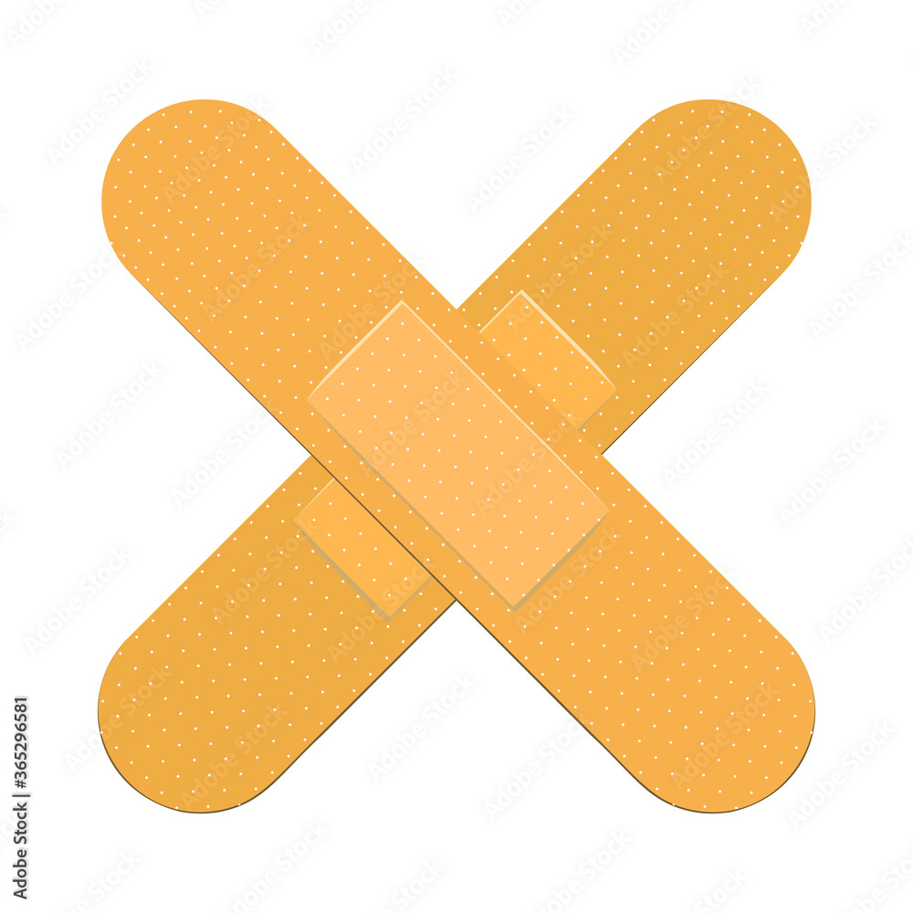 Two crossed adhesive patches flat icon. Wound, injury, accident. Plaster concept. illustration can be used for topics like medicine, pharmacy, healthcare Two crossed adhesive patches flat icon. Wound, injury, accident. Plaster concept. illustration can be used for topics like medicine, pharmacy, healthcare