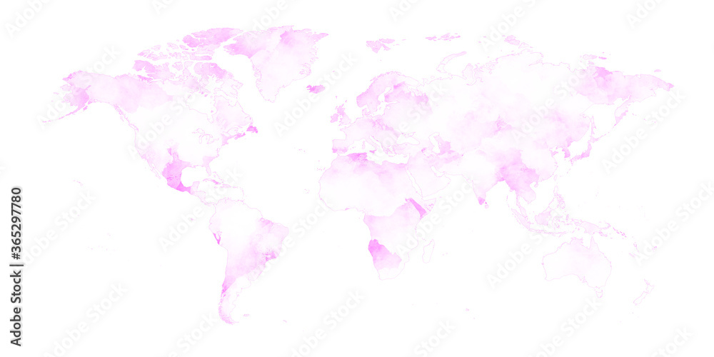 World map watercolor pink stains of paint isolated on white background illustration