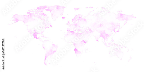 World map watercolor pink stains of paint isolated on white background illustration