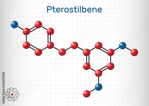 Pterostilbene, stilbenoid molecule. It has a role as metabolite, antioxidant, antineoplastic agent, neurotransmitter. Sheet of paper in a cage photo
